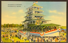 Load image into Gallery viewer, 1930's Indianapolis Speedway Linen Postcard Racing Vintage Pagoda Indy 500