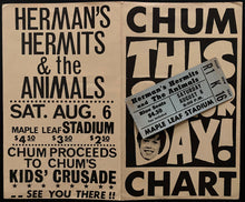 Load image into Gallery viewer, 1966 Rock Concert Ticket Hermans Hermits + The Animals Maple Leaf Stadium