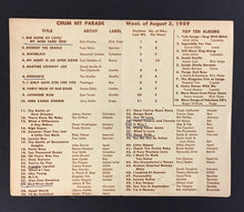 Load image into Gallery viewer, 1959 Chum Chart Hi Fi Club Members Hit Parade 1050 Bob Laine Toronto Radio Music