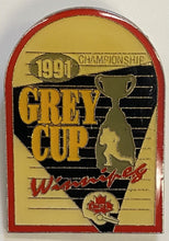 Load image into Gallery viewer, 1991 Vintage CFL Football 79th Grey Cup Pin Toronto Argonauts Calgary Stampeders