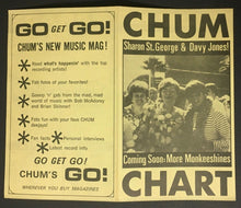 Load image into Gallery viewer, 1967 Chum Radio Survey Chart Toronto Everly Bros. Turtles Jefferson Airplane
