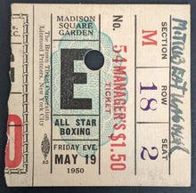Load image into Gallery viewer, 1950 Madison Square Garden Boxing Vintage Ticket Stub Tiberio Mitri Dick Wagner