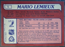 Load image into Gallery viewer, 1985 -1986 O-Pee-Chee #9 Mario Lemieux Rookie Card RC NHL Penguins Beckett 8.5