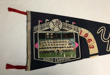 Load image into Gallery viewer, 1963 New York Yankees World Champs Baseball Team Photo Pennant Mickey Mantle