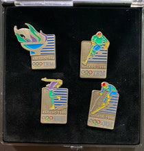 Load image into Gallery viewer, 1998 Nagano Winter Olympics Japan IBM Lapel Pin Set 4 Pins + Case Vintage