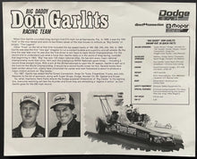 Load image into Gallery viewer, 1987 Big Daddy Don Garlits Signed Drag Racing Promo Photo Card Autographed