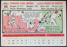 Load image into Gallery viewer, 1956 Topps Baseball Sandy Amoros #42 Brooklyn Dodgers MLB Card Vintage