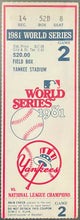 Load image into Gallery viewer, 1981 World Series Baseball Ticket Game 2 New York Yankees Vs Dodgers MLB icert 5