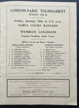 Load image into Gallery viewer, 1936 Empress Stadium Hockey Program Earls Court Rangers vs Wembley Canadians