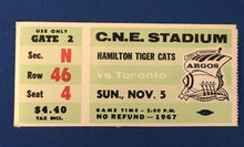 Load image into Gallery viewer, 1967 Toronto Argonauts Vs Hamilton Tiger Cats CFL Football Ticket CNE Stadium