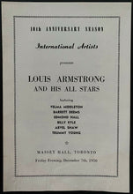Load image into Gallery viewer, 1956 Louie Armstrong Concert Tour Program + Playbill Vintage Massey Hall Toronto