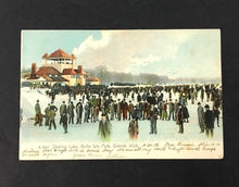 Load image into Gallery viewer, 1906 Skating Postcard Detroit Belle Isle Park Michigan Vintage stamp + Content