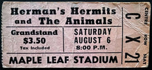 Load image into Gallery viewer, 1966 Herman's Hermits Concert Ticket + CHUM Chart Maple Leaf Stadium Music VTG