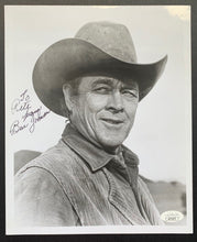 Load image into Gallery viewer, Autographed Ben Johnson Signed B&W Photo Hollywood Rodeo Cowboy JSA Actor