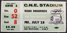 Load image into Gallery viewer, 1967 C.N.E. Stadium Regina Roughriders vs Toronto Argonauts CFL Football Ticket