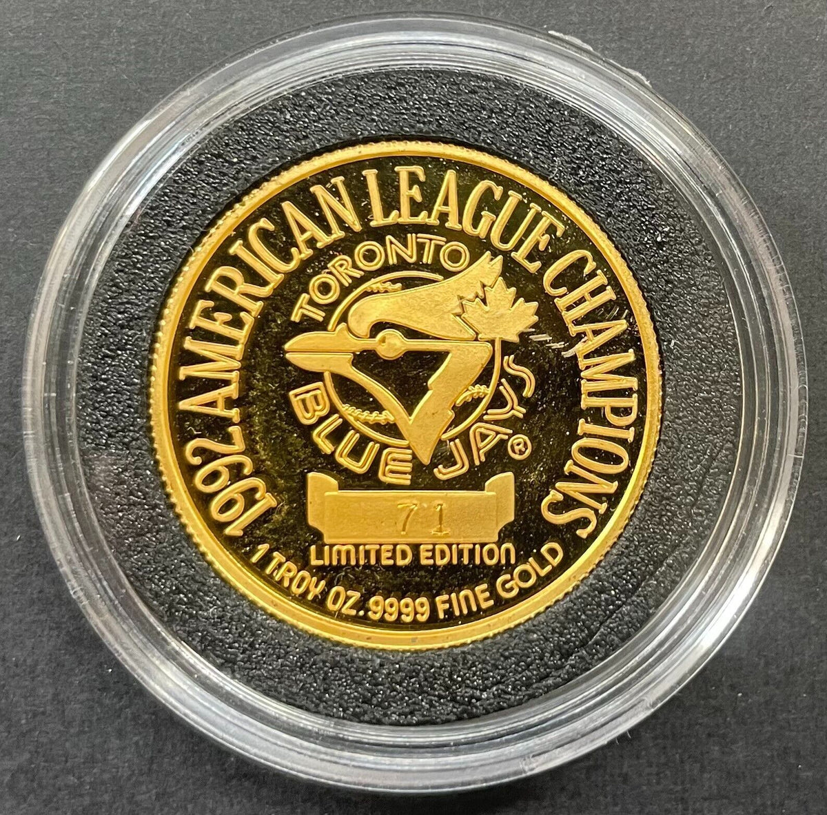 1992 Toronto Blue Jays AL Champions Ltd Ed 71/99 1oz Gold Coin MLB