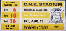 Load image into Gallery viewer, 1967 C.N.E. Stadium Montreal Alouettes vs Toronto Argonauts CFL Football Ticket