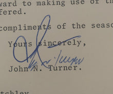 Load image into Gallery viewer, John Turner Autographed Signed Vintage Letter Former Canadian Prime Minister