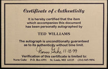 Load image into Gallery viewer, MLB Baseball Ted Williams Signed Hall of Fame Plaque Postcard Autographed JSA