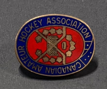 Load image into Gallery viewer, Vintage Circa 1960 Canadian Amatuer Hockey Association Lapel Pinback CAHA