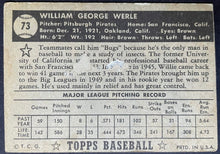 Load image into Gallery viewer, 1952 Topps Baseball William Werle #73 Pittsburgh Pirates MLB Card Black Back