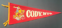 Load image into Gallery viewer, 1940s Cody Wyoming Cowboy Let Er Buck 30" Felt Pennant Vintage