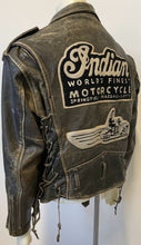 Load image into Gallery viewer, 1990s Indian Distressed Leather Motorcycle Jacket w/Large Back Patches M Vintage