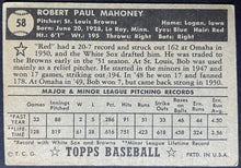 Load image into Gallery viewer, 1952 Topps Baseball Bob Mahoney #58 St. Louis Browns Vintage MLB Card Black Back
