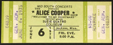 Load image into Gallery viewer, 1975 Alice Cooper Welcome To My Nightmare Tour Concert Ticket Suzie Quatro Guest