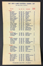 Load image into Gallery viewer, Rare 1947 NFL Roster Card New York Giants Football Team Issued Vintage Vtg