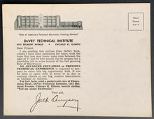 Load image into Gallery viewer, Rare Jack Dempsey Postcard Boxing Champ DeVRY Technical Institute Advertisement