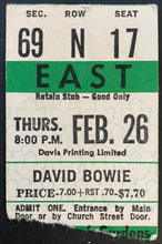 Load image into Gallery viewer, Feb 26 1976 Maple Leaf Gardens David Bowie Concert Ticket Stub Vintage
