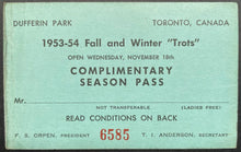 Load image into Gallery viewer, 1953/54 Vintage Ontario Horse Racing Season Pass Dufferin Park Races