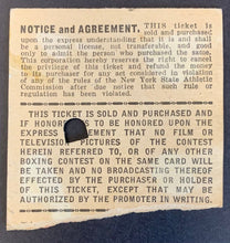Load image into Gallery viewer, 1950 Madison Square Garden Boxing Ticket Tiberio Mitri vs Dick Wagner Vintage
