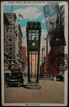 Load image into Gallery viewer, 1920's Postcard Traffic Tower 5th Avenue & 42nd Street New York City Post Card