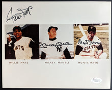 Load image into Gallery viewer, Willie Mays Monte Irvin Mickey Mantle Autographed Photo Signed MLB HOF LOA JSA