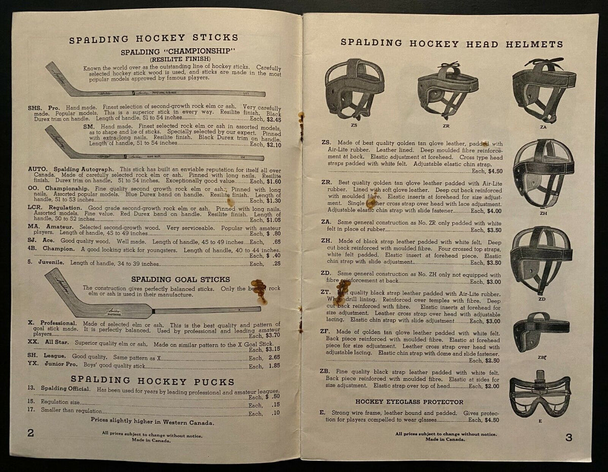194041 Spalding Winter Sports Catalog Featuring Hockey Equipment Vint