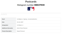 Load image into Gallery viewer, Cal Ripken Jr Autographed Signed MLB Hall of Fame Postcard PSA Baltimore Orioles