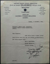 Load image into Gallery viewer, 1931 Quebec Beavers ECHA Hockey Signed Autographed Letter In French Vintage