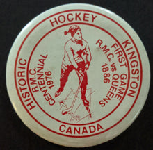 Load image into Gallery viewer, 1976 Royal Military College Pinback Button Commemorates First Ever Hockey Game