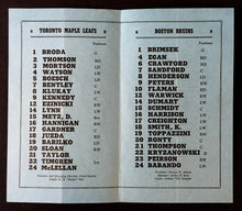 Load image into Gallery viewer, 1950 Boston Gardens Hockey Lineup Card Bruins vs Toronto Maple Leafs NHL Barilko