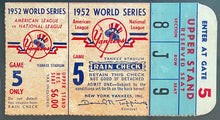 Load image into Gallery viewer, 1952 World Series Ticket Game 5 Yankee Stadium Yankees vs Dodgers EX 5 iCert