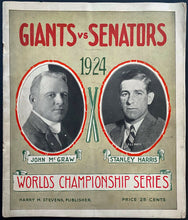Load image into Gallery viewer, 1924 World Series Baseball Program Game 3,4,5 Washington Senators vs Giants