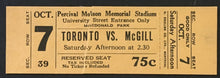 Load image into Gallery viewer, Oct 7 1939 Vintage University College Football Ticket Toronto vs McGill Canada