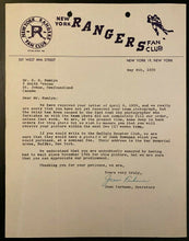 Load image into Gallery viewer, 1959 NHL Hockey Vintage Letter New York Rangers Fan Club Letterhead