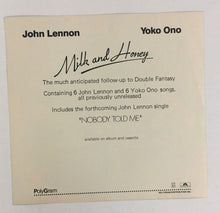 Load image into Gallery viewer, 1984 Promo Handbill For John Lennon Single Nobody Told Me And Ono Milk & Honey