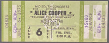 Load image into Gallery viewer, 1975 Alice Cooper Welcome To My Nightmare Full Concert Ticket Mississippi iCert