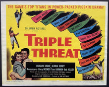 Load image into Gallery viewer, 1948 Triple Threat Movie Lobby Card Featuring Football Greats Vintage Original