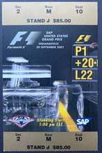 Load image into Gallery viewer, 2001 F1 United States Grand Prix Ticket Stub Indianapolis Motor Speedway VTG
