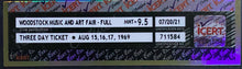 Load image into Gallery viewer, 1969 Woodstock Music And Art Fair Full 3 Day Concert Ticket iCert 9.5 Graded